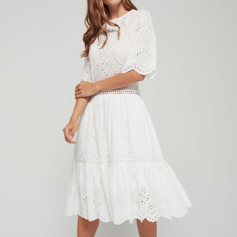 ISO English Factory White Eyelet Scallop Hem Dress